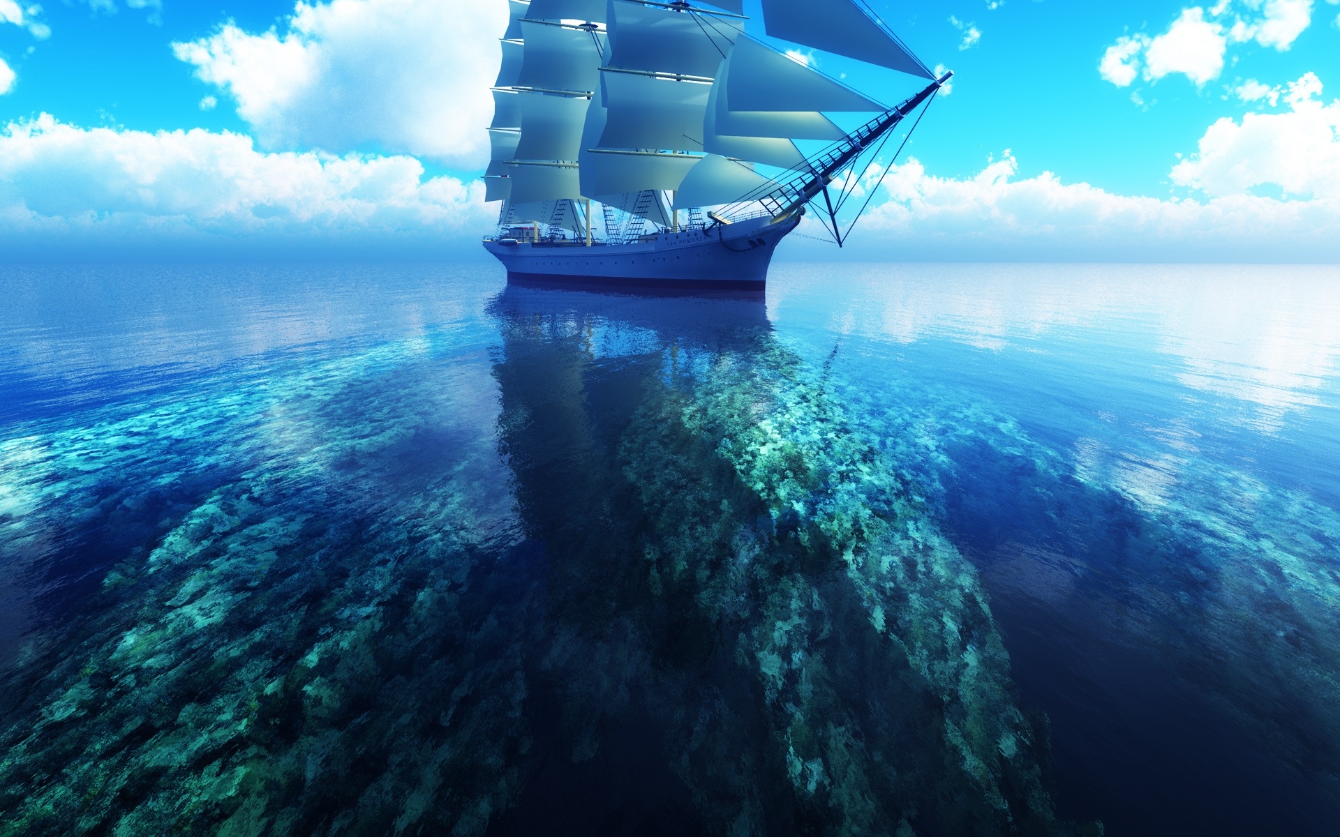 3d帆船蓝色的大海壁纸1280x720分辨率查看