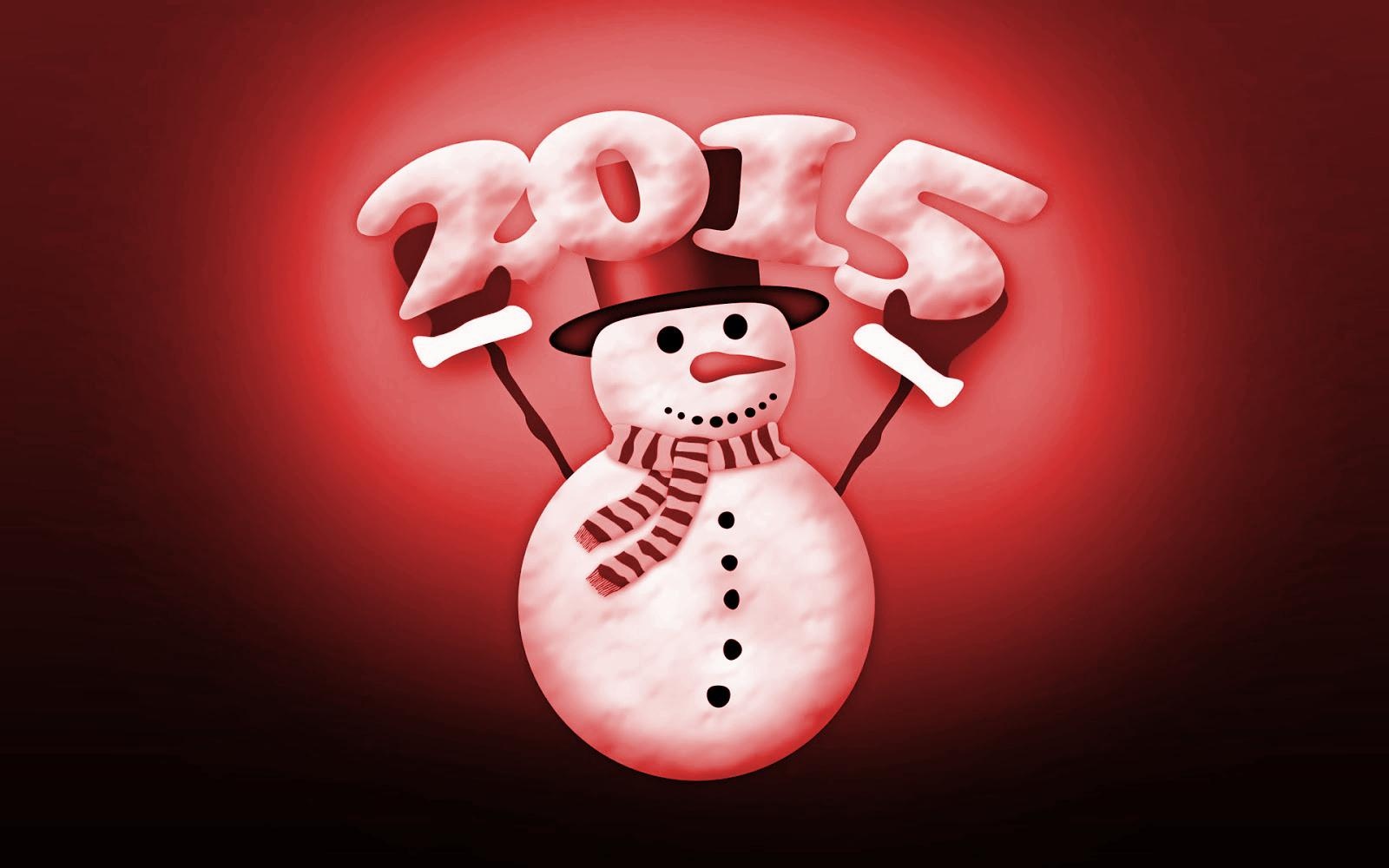 红色新年2015年照片与雪人壁纸