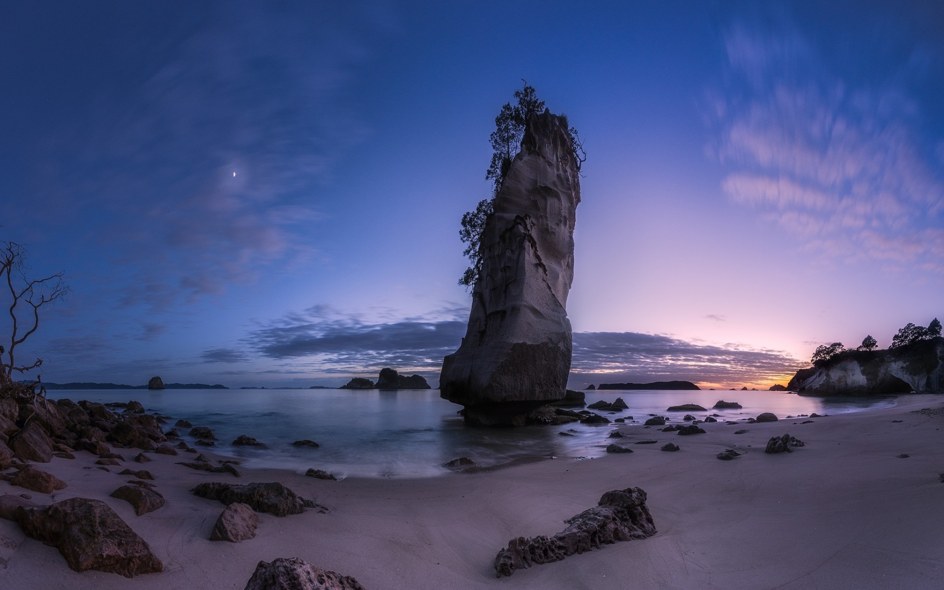 海滩海洋岩石石头夜晚日落高清壁纸