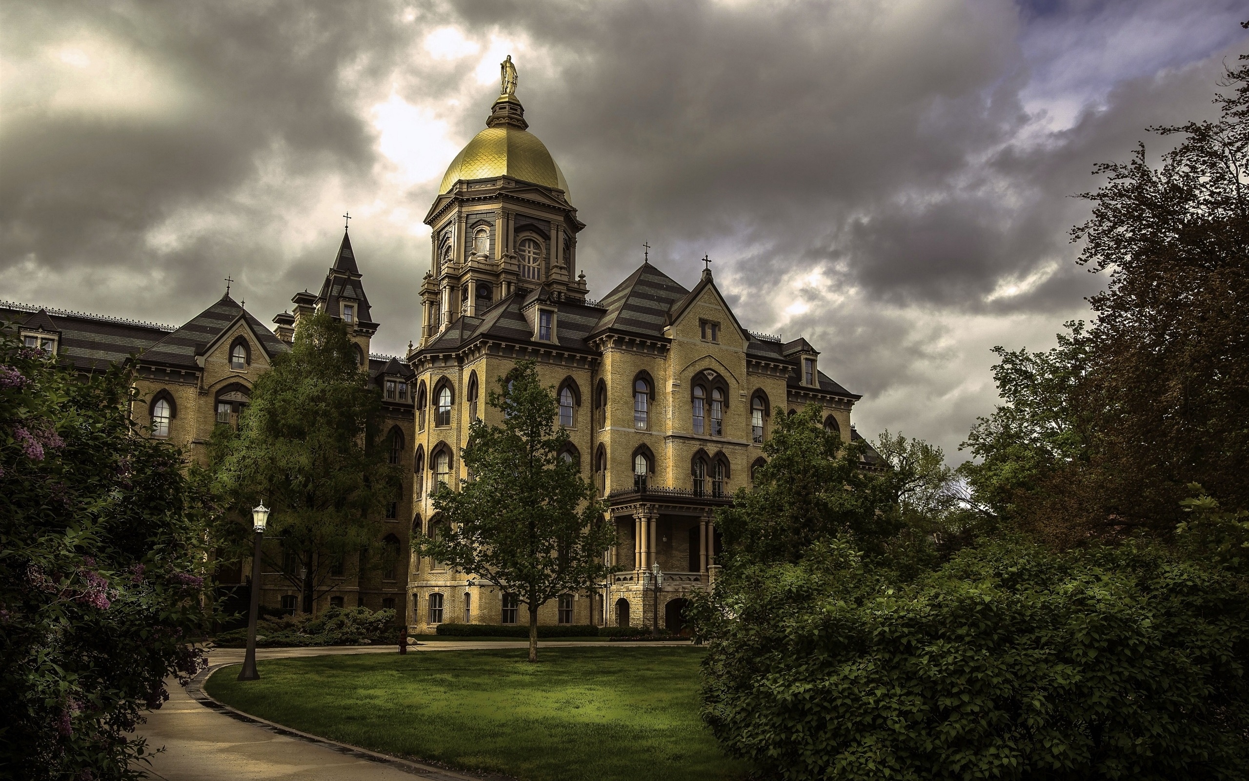 印第安纳州,美国圣母大学,树木,云,黄昏壁纸1280x1024分辨率查看