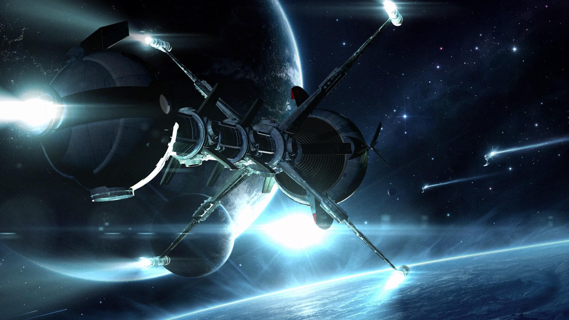 科幻飞船太空船行星星星艺术图像下载壁纸