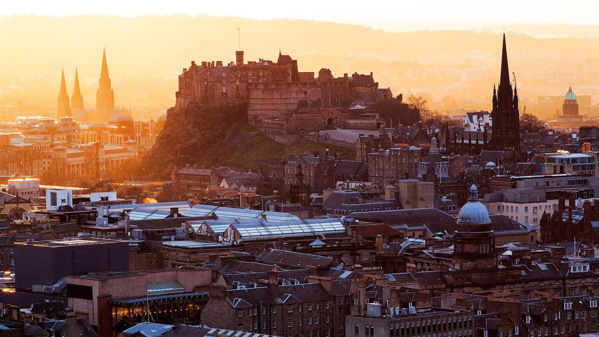 爱丁堡城堡,苏格兰,据点,城市,房屋,建筑,黎明壁纸