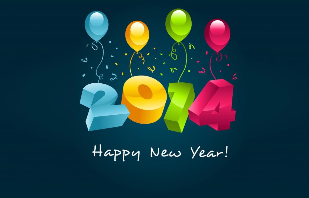 新年快乐2014年和多彩色的气球壁纸