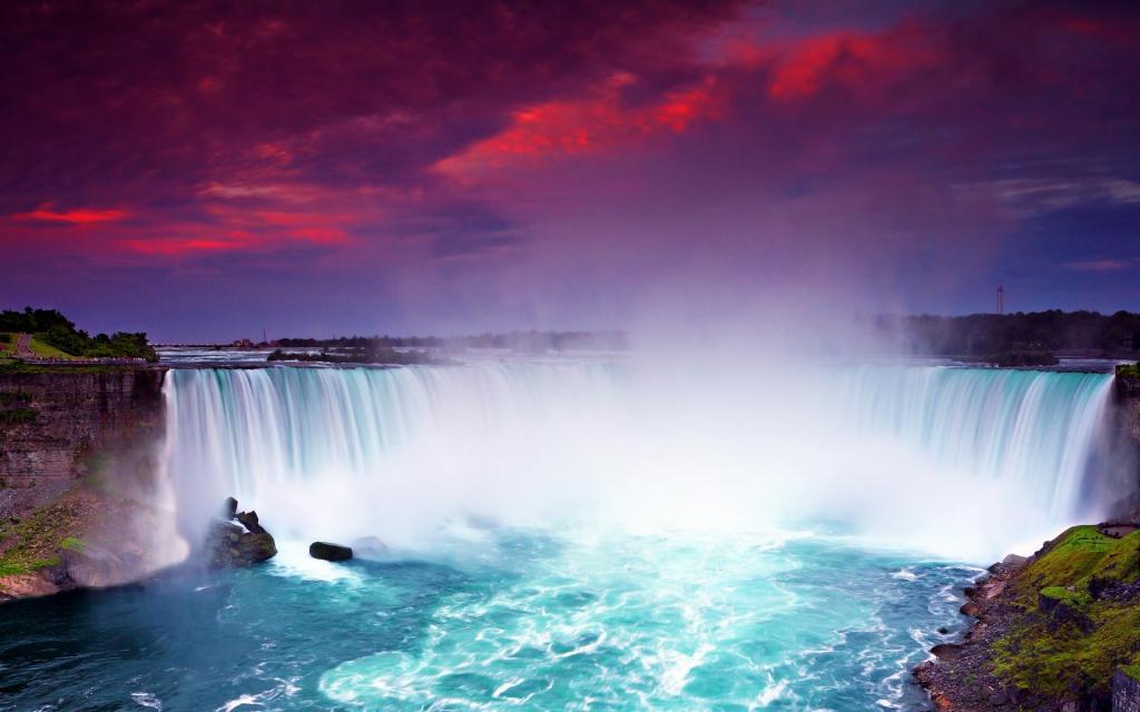 夜景尼亚加拉大瀑布,美丽瀑布,黄昏,碧水,加拿大壁纸