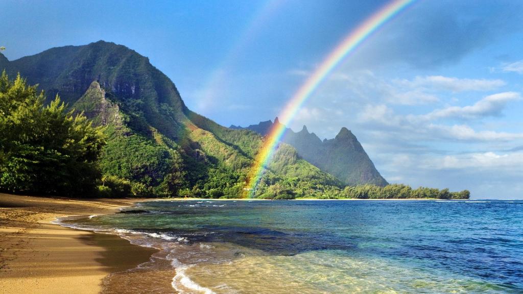 1在夏威夷海滩壁纸上的光彩虹,高清图片,壁纸,自然风景