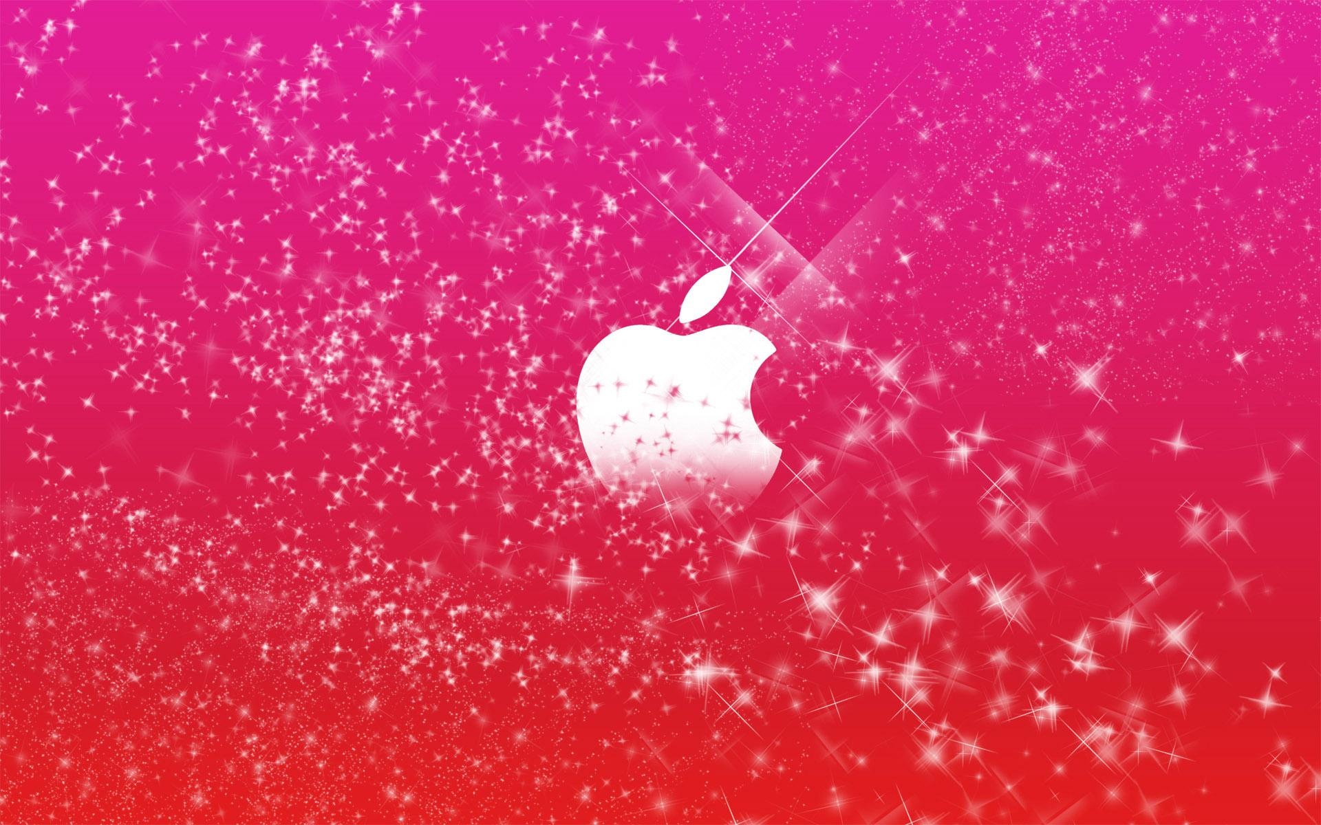 苹果商标在粉红色的闪光壁纸1600x900分辨率查看