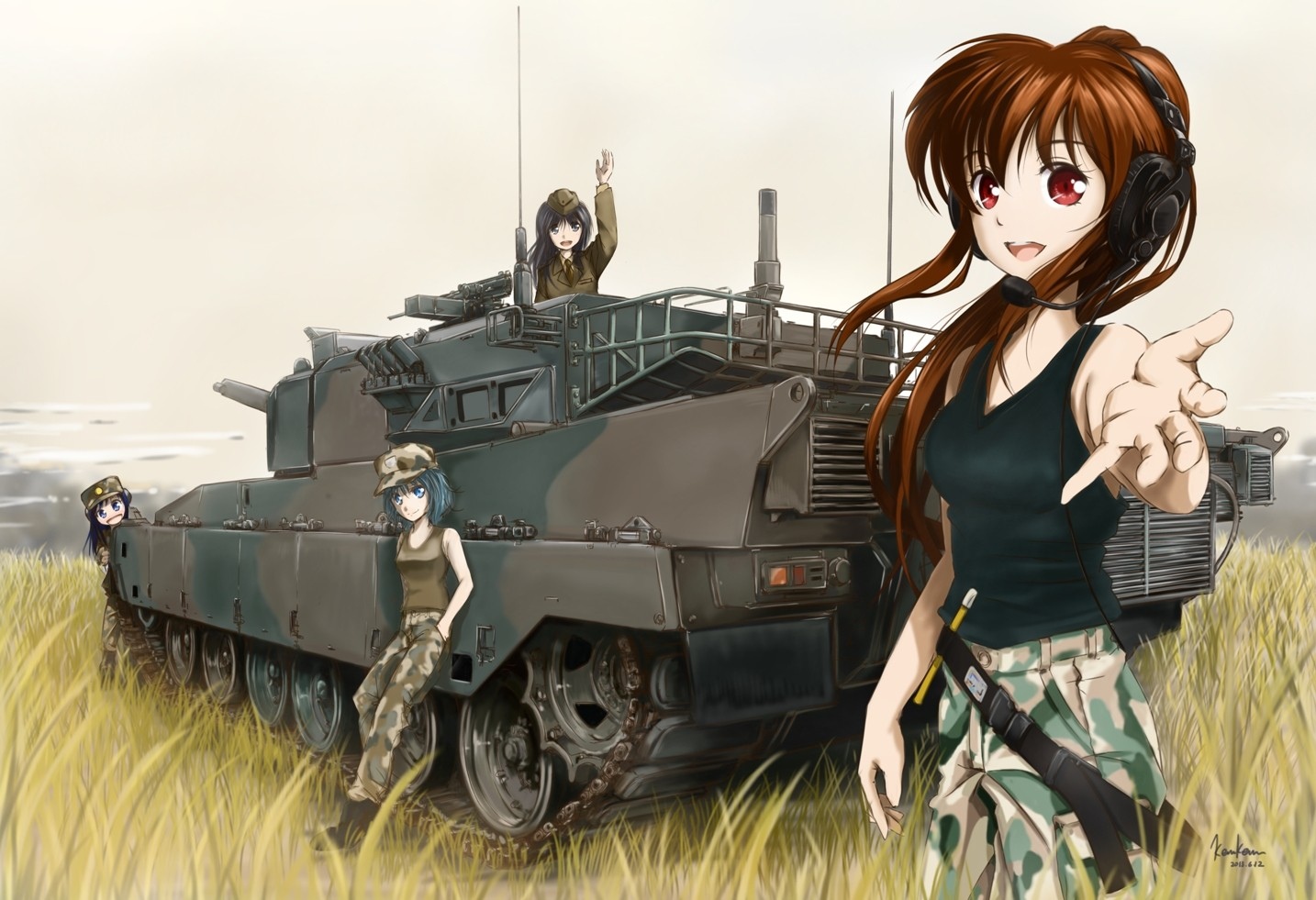 动漫女孩,军队女孩,坦克壁纸高清原图查看