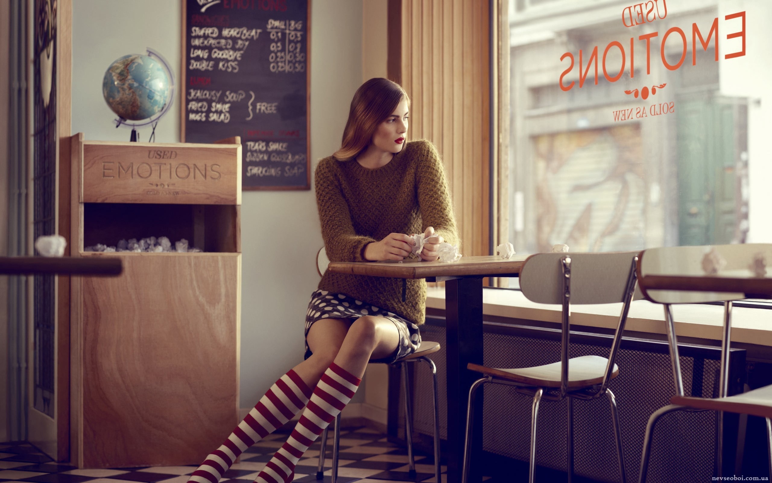 女人,咖啡厅,坐,毛衣壁纸