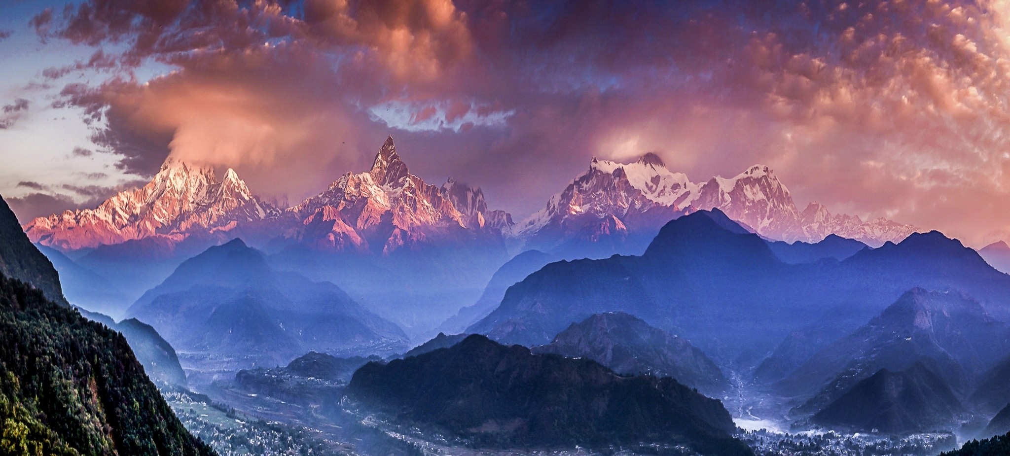 自然,景观,喜马拉雅山,山,日落,云,雾,谷,尼泊尔,村庄壁纸800x600