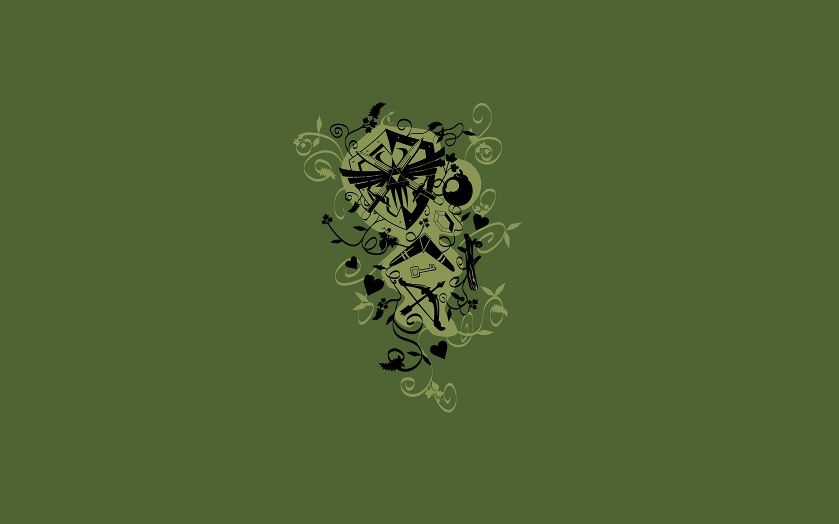 塞尔达绿色抽象盾炸弹键飞旋镖心脏高清壁纸